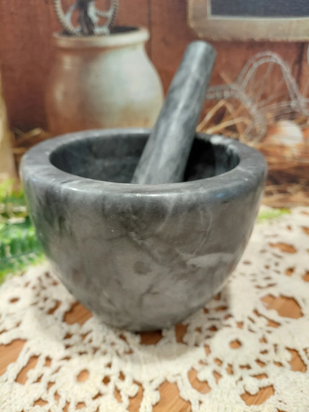 Premium Gray Marble Mortar and Pestle - Smooth Stone Grinder